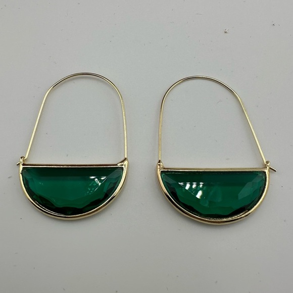 Anthropologie Crescent Elegant Gold Green Hoop Earrings - Picture 4 of 11